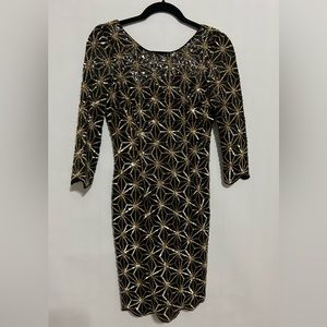 GB Gianni Bini Black and Gold Sequin V-back Dress Size Small